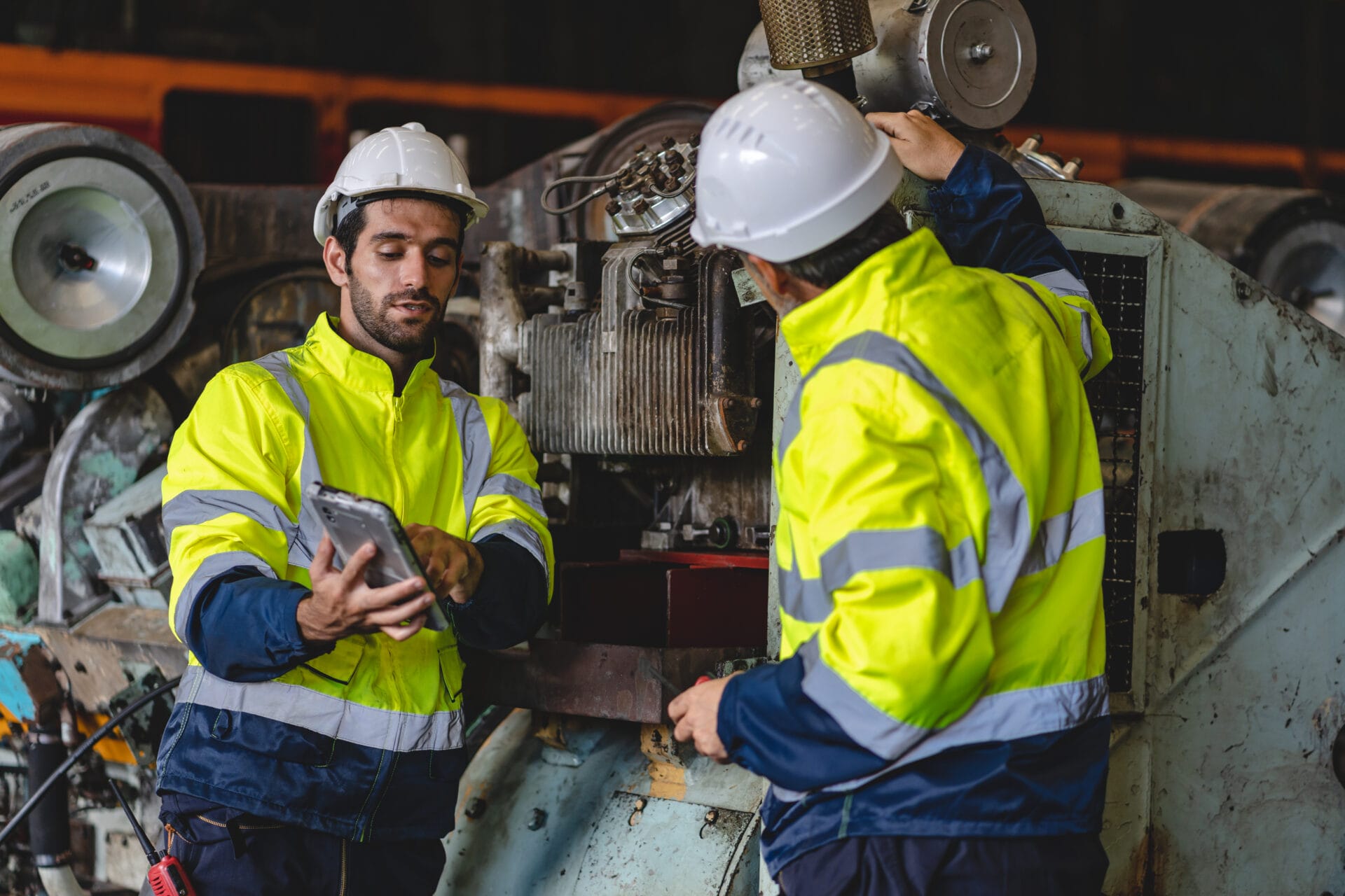professional male engineer metal worker industrial experienced operator technician in safety